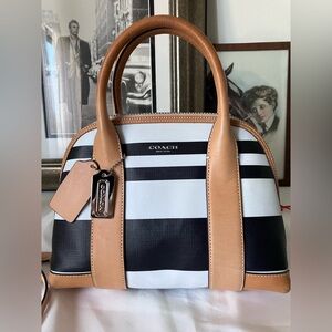 Coach Bleecker Mini Preston black & white striped coated canvas w/ leather trim